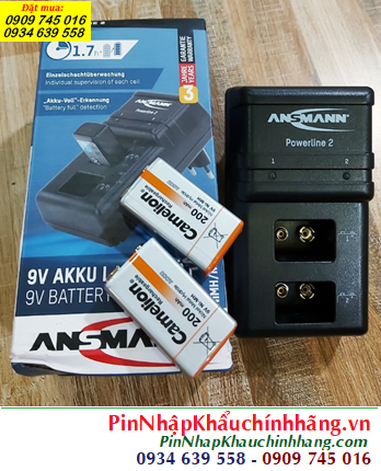 Ansman Powerline 2, Bộ sạc pin 9v kèm sẳn 2 pin sạc Camelion NH-9V200BP1 (9v-200mAh, vỏ màu cam)